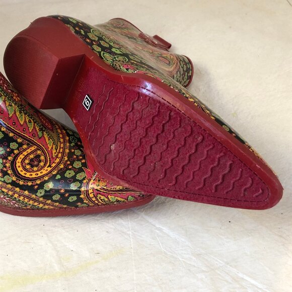 Nomad Yippy Low Women Western Rubber Rain Boots, Floral Paisley Red Soles Size 9 - Picture 2 of 6